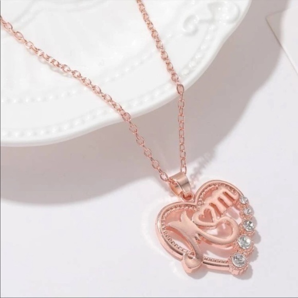 Rose Gold and Rhinestone Mom Necklace - Picture 1 of 5